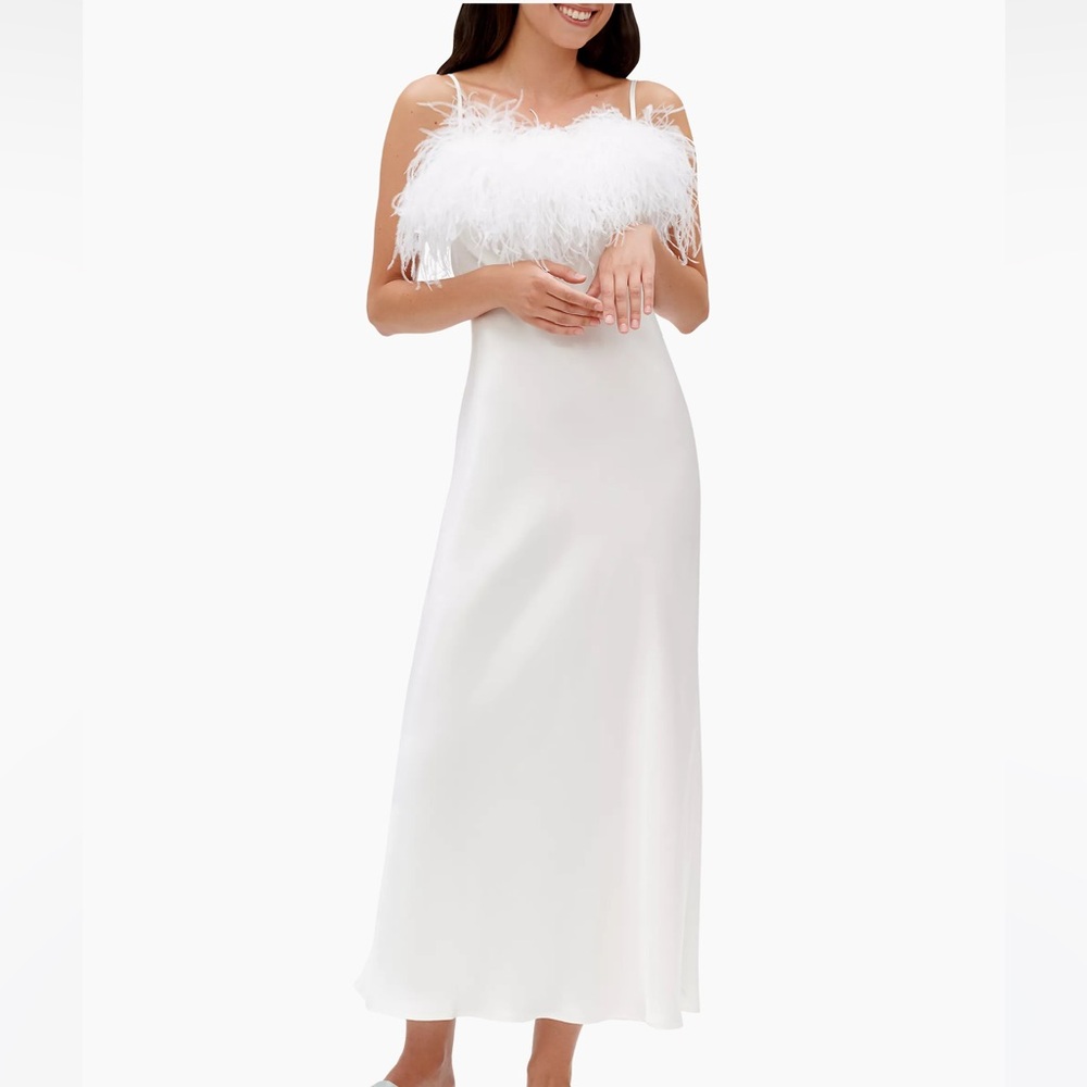 Sleeper Silk Slip Dress with Feather Detail